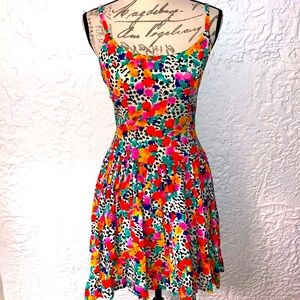 🌈Vintage Rainbow Bright Floral Dot Full Skirted Dress